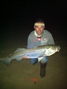 Rory Schuster's 44 inch Striped Bass from 3R's beach in Delaware Seashore State Park