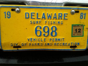 old delaware surf fishing tag, sussex conunty, delaware,