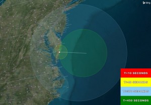 Trajectory map for the sounding rocket Wednesday night, NASA, Wallops flight facility