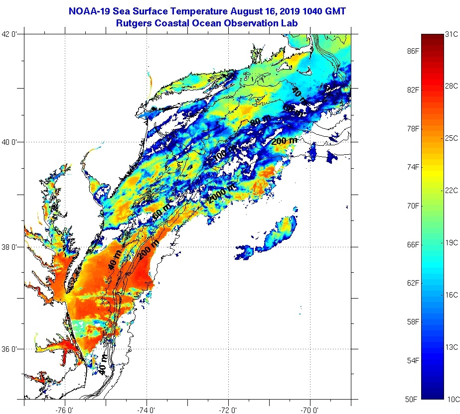 The mid Atlantic Rutgers satellite image for water temperatures